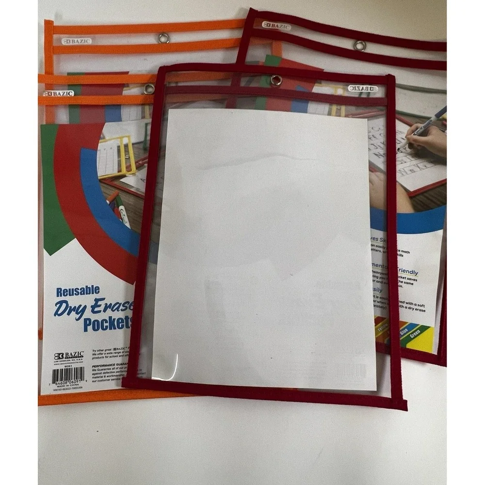 4‑Pack Bazic Dry Erase Pockets 9